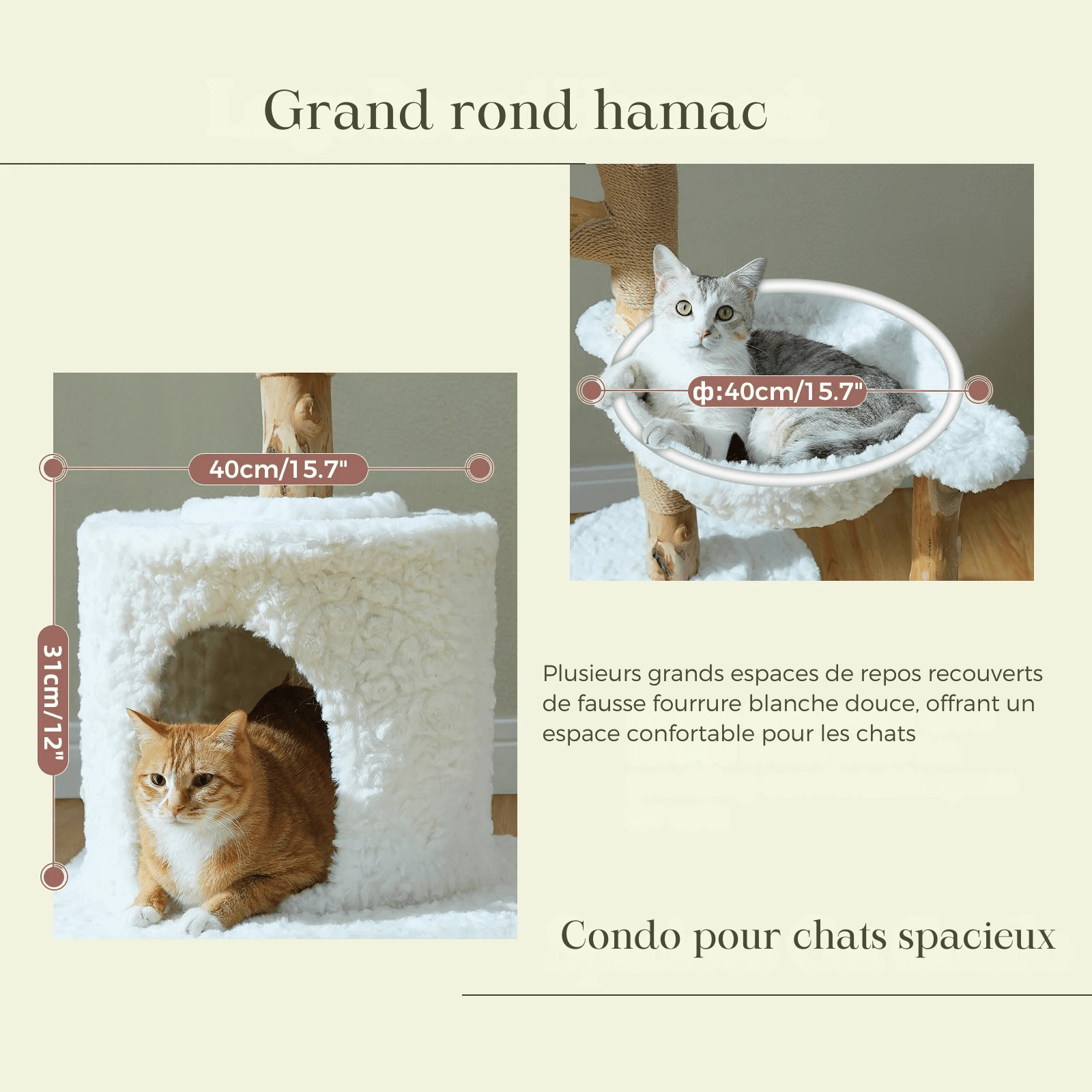 SAFARI™ — Arbre à chat en bois naturel avec hamacs & plateformes douillettes