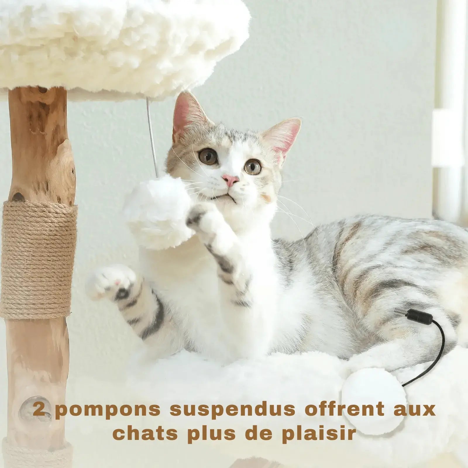 CORTEX™ — Arbre à Chat en Bois Naturel avec Plateformes Fleur & Griffoir Sisal
