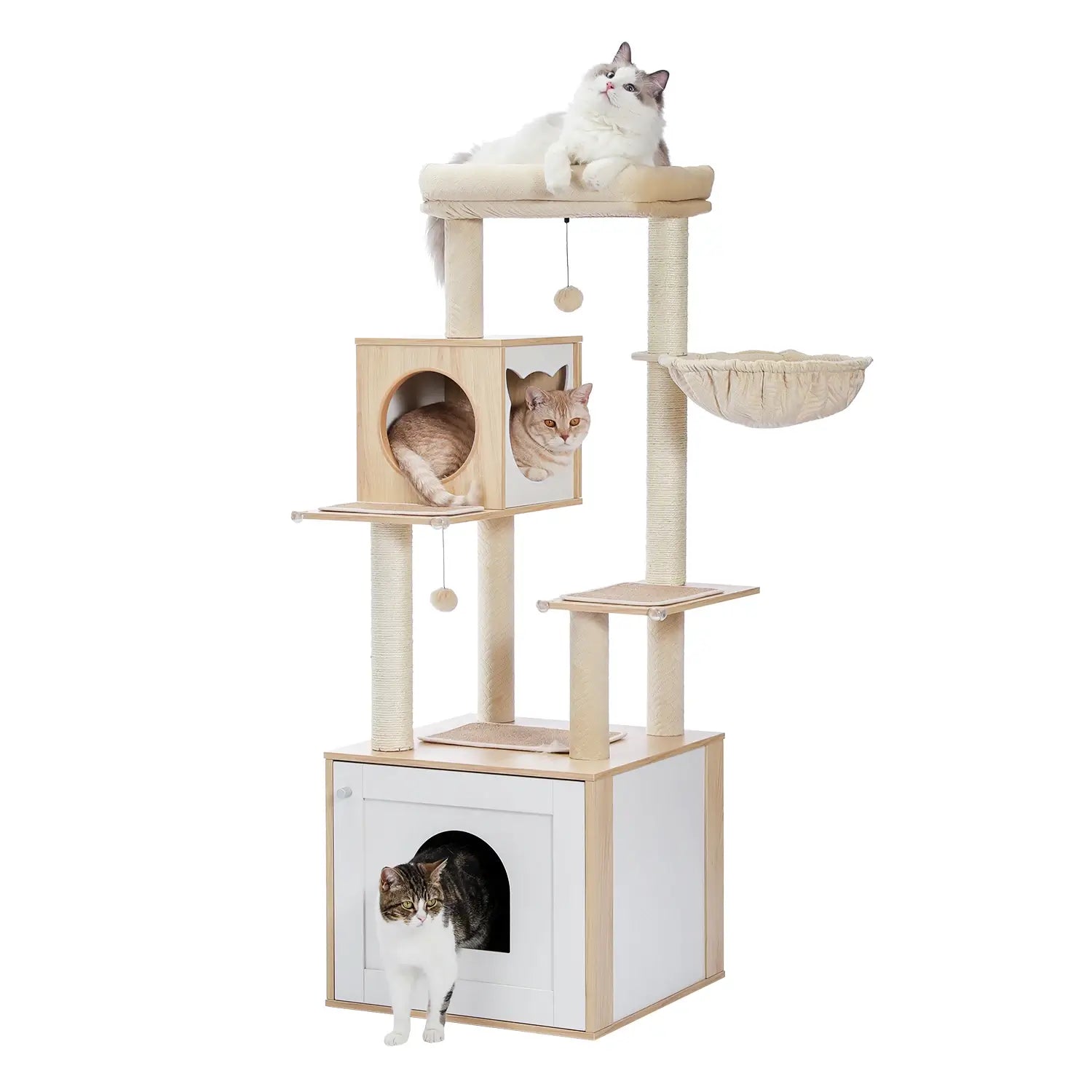 Arbre à Chat Design Bois avec Niche & Hamac | AXIS™ Moderne & Stable