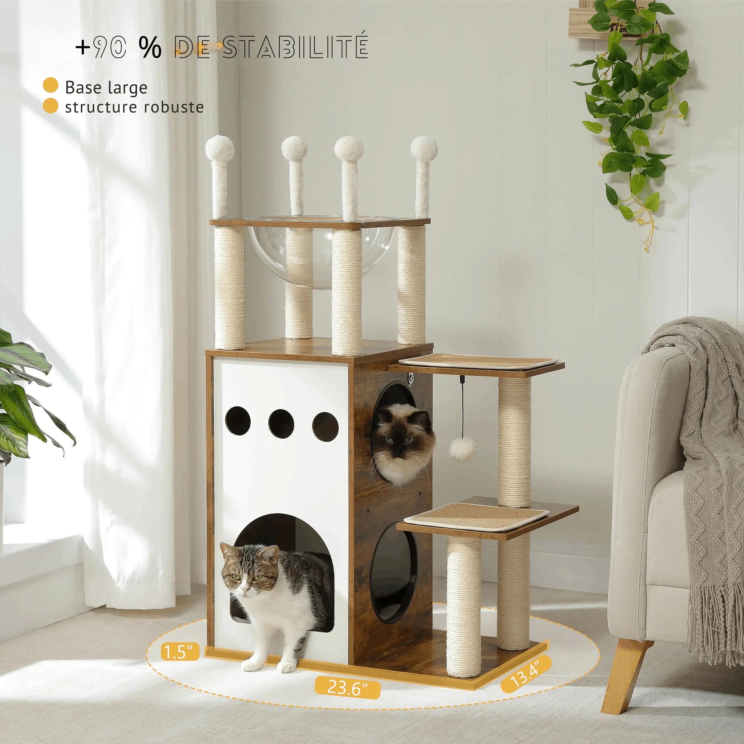 PRISME™ — Arbre à chat design en bois avec niche & plateformes