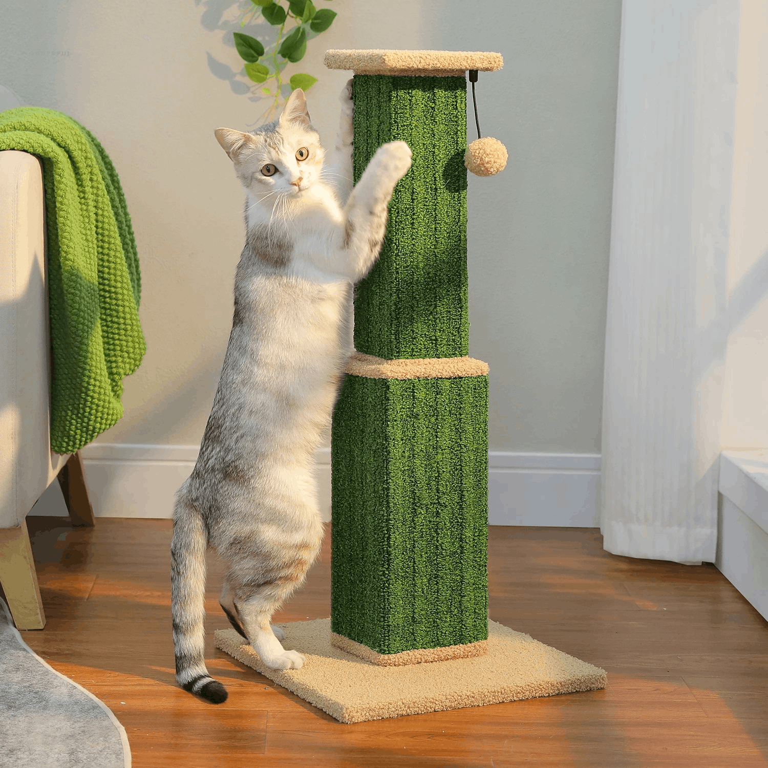 JADE™ — Le Griffoir Totem Végétal pour Chat avec Balle Interactive