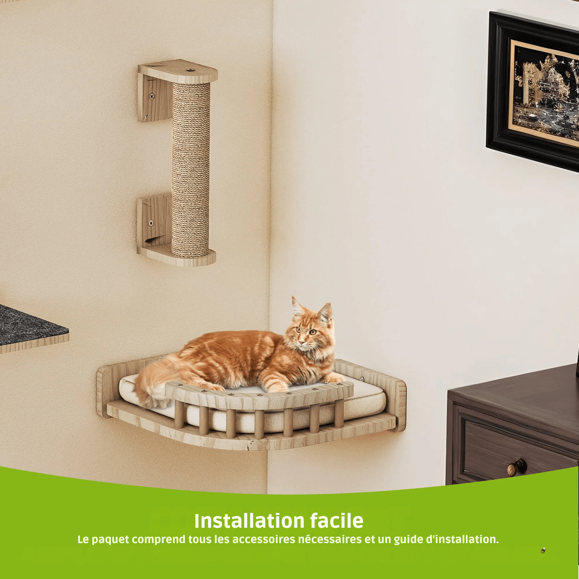 FACETTE™ – Parcours Mural Chat Bois Design | Arbre à Chat Mural Premium