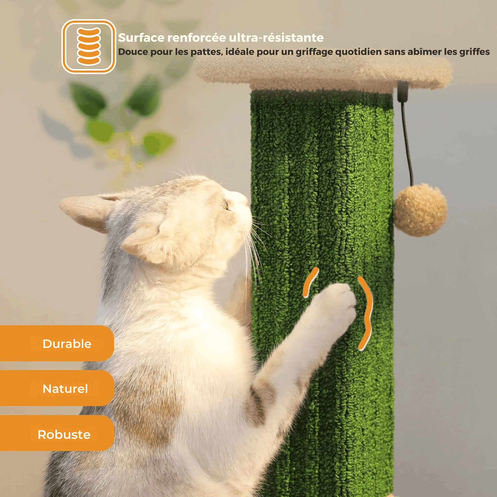 JADE™ — Le Griffoir Totem Végétal pour Chat avec Balle Interactive