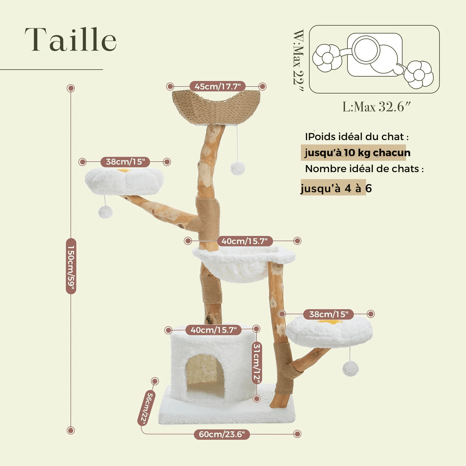 SAFARI™ — Arbre à chat en bois naturel avec hamacs & plateformes douillettes