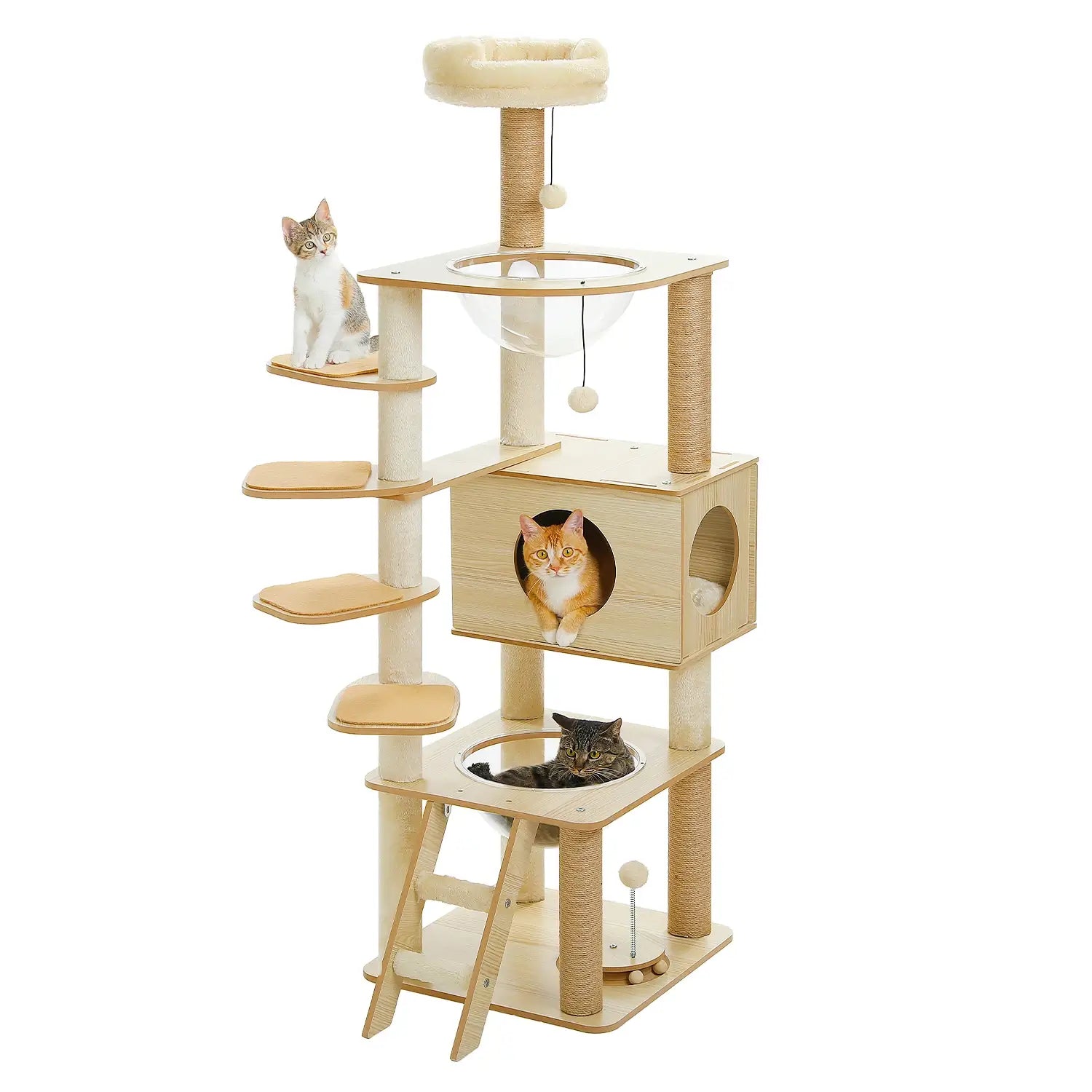 Arbre à chat bois naturel XXL stable avec niche et plateformes – CORTEX

