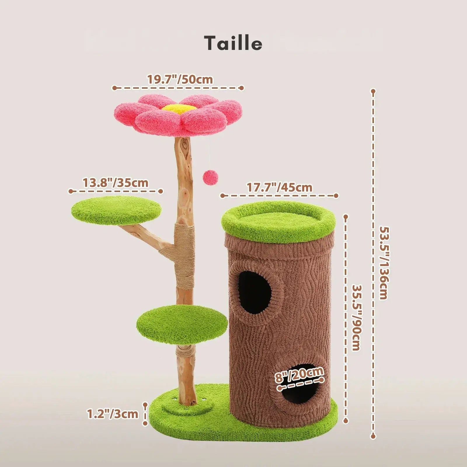 FLORA™ — Arbre à Chat Fleuri en Bois Naturel avec Condo & Plateformes Douces