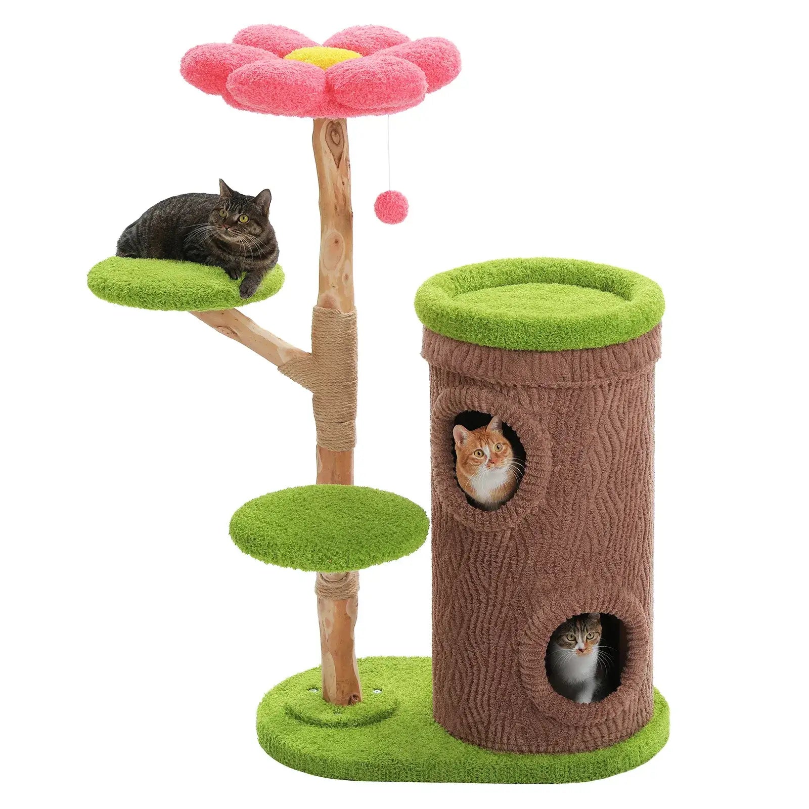 FLORA™ — Arbre à Chat Fleuri en Bois Naturel avec Condo & Plateformes Douces