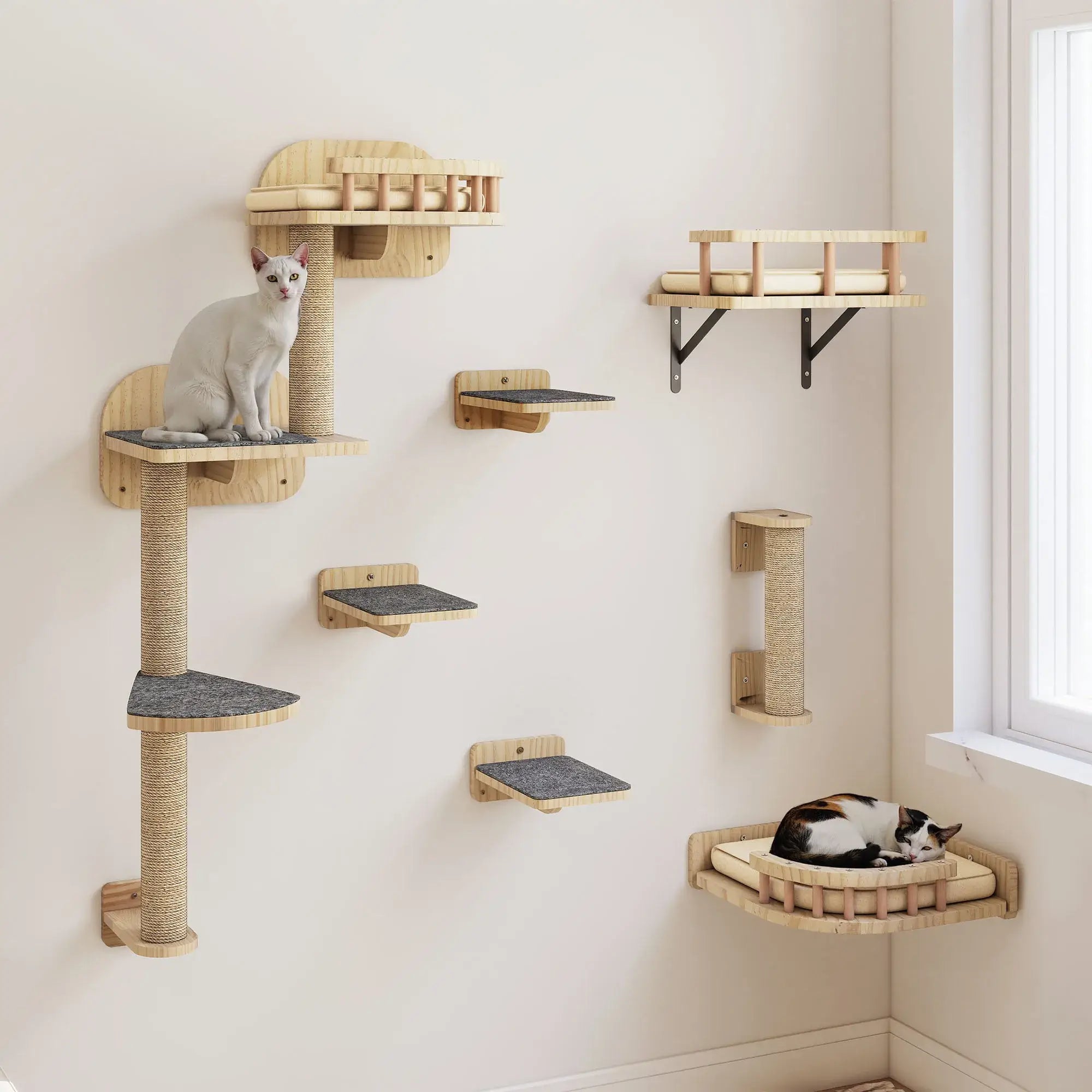 FACETTE™ – Parcours Mural Chat Bois Design | Arbre à Chat Mural Premium