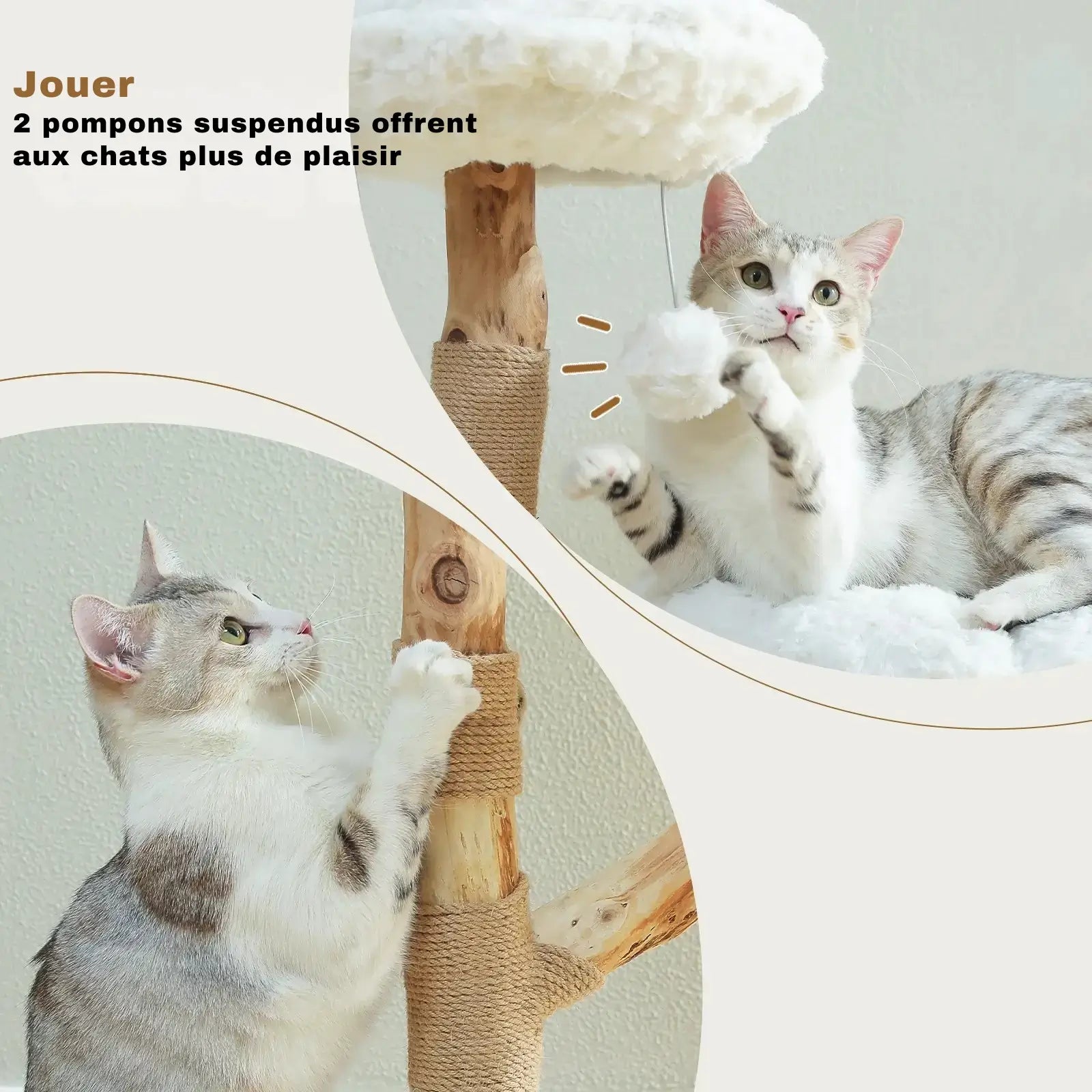 CORTEX™ — Arbre à Chat en Bois Naturel avec Plateformes Fleur & Griffoir Sisal