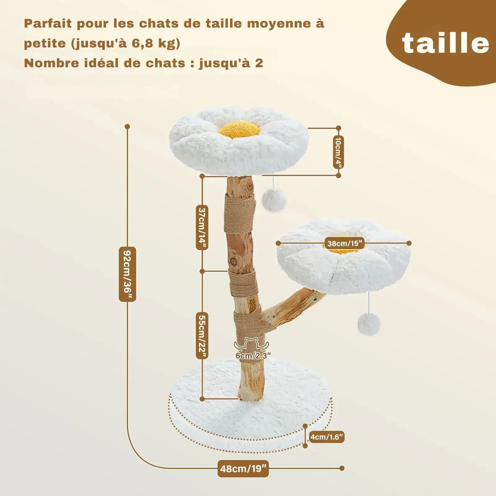 CORTEX™ — Arbre à Chat en Bois Naturel avec Plateformes Fleur & Griffoir Sisal